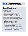 BLAUPUNKT AMP1804BT Car Audio 4-Channel Class D Amplifier 1600W with Bluetooth Full Range Amp.