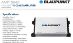 Blaupunkt AMP1904D Universal Car Speaker Amplifier Class D 4-Channel 1800 Watts Max Power