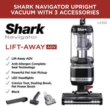Shark LA322 Navigator Lift-Away ADV Corded Lightweight Upright Vacuum with Detachable Pod Pet Power Brush Crevice and Upholstery Tool, Black (Renewed)